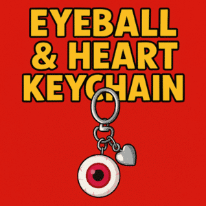 Eeyball and Heart Keychain. WEird combination