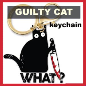 guilty cat with knife keychain