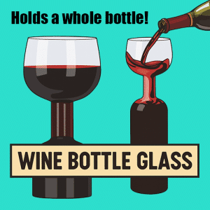 Wine Bottle Glass holds a whole bottle of wine in one glass.